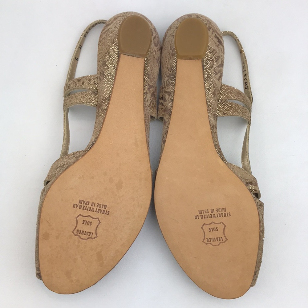 STUART WEITZMAN Metallic Gold Suede Animal Print Flats Sandals - Picture 4 of 16